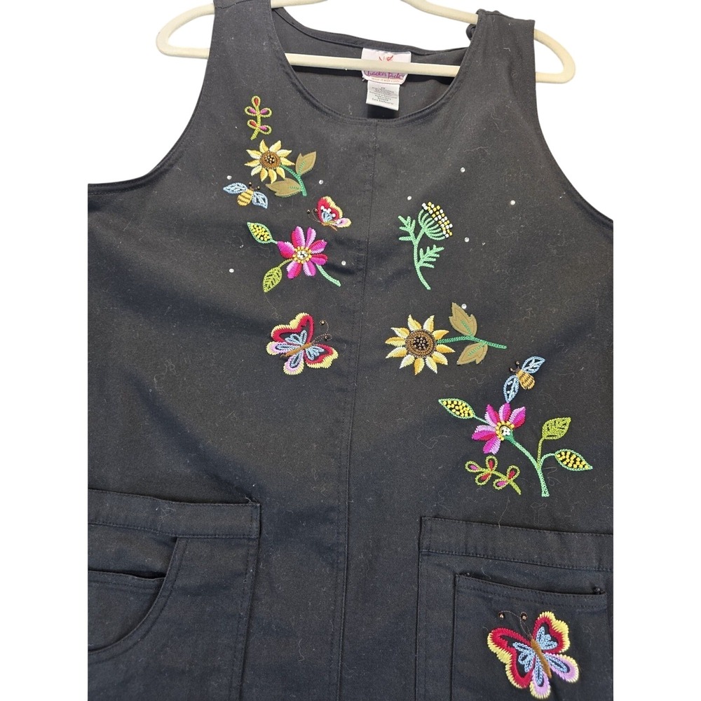 Quacker Factory Womens‎ 1X Black Pinafore Dress Overall Butterfly Bee Midi